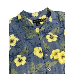 Marino Bay Floral Hawaiian Shirt Yellow Hibiscus Tropical‎ Vacation XL